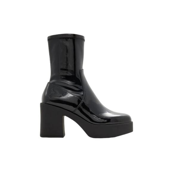 Aldo Upstep Black Synthetic Patent Platform Ankle Boot Size 8 NWT $130 MSRP - Picture 1 of 7
